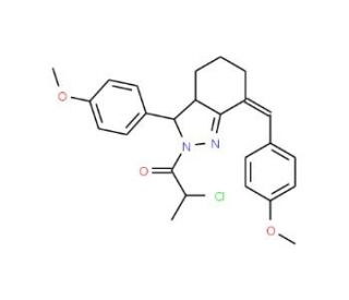 2-Chloro-1-[7-(4-methoxy-benzylidene)-3-(4-methoxy-phenyl)-3,3a,4,5,6,7-hexahydro-indazol-2-yl]-propan-1-one - chemical struc