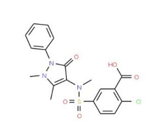 2-Chloro-5-[(1,5-dimethyl-3-oxo-2-phenyl-2,3-dihydro-1H-pyrazol-4-yl)-methyl-sulfamoyl]-benzoic acid - chemical structure ima