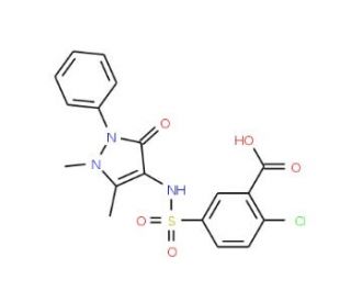 2-Chloro-5-(1,5-dimethyl-3-oxo-2-phenyl-2,3-dihydro-1H-pyrazol-4-ylsulfamoyl)-benzoic acid - chemical structure image