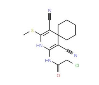 2-chloro-N-[1,5-dicyano-4-(methylthio)-3-azaspiro[5.5]undeca-1,4-dien-2-yl]acetamide - chemical structure image