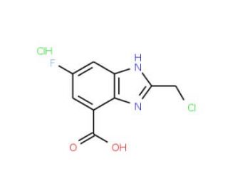 2-(chloromethyl)-6-fluoro-1H-1,3-benzodiazole-4-carboxylic acid hydrochloride - chemical structure image