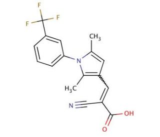 2-cyano-3-{2,5-dimethyl-1-[3-(trifluoromethyl)phenyl]-1H-pyrrol-3-yl}acrylic acid - chemical structure image
