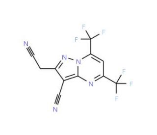 2-(Cyanomethyl)-5,7-bis(trifluoromethyl)pyrazolo-[1,5-a]pyrimidine-3-carbonitrile - chemical structure image