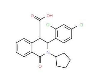 2-Cyclopentyl-3-(2,4-dichlorophenyl)-1-oxo-1,2,3,4-tetrahydro-4-isoquinolinecarboxylic acid - chemical structure image