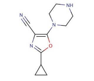 2-cyclopropyl-5-piperazin-1-yl-1,3-oxazole-4-carbonitrile - chemical structure image