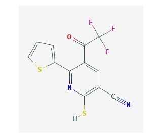 2-Mercapto-6-thiophen-2-yl-5-(2,2,2-trifluoro-acetyl)-nicotinonitrile - chemical structure image