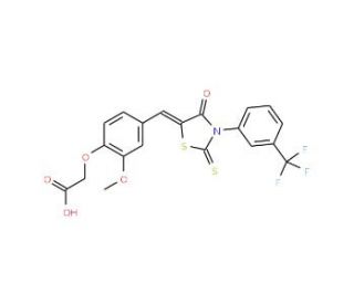 {2-Methoxy-4-[4-oxo-2-thioxo-3-(3-trifluoromethyl-phenyl)-thiazolidin-5-ylidenemethyl]-phenoxy}-acetic acid - chemical struct
