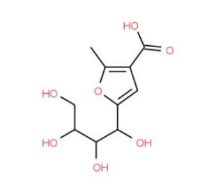 2-methyl-5-(1,2,3,4-tetrahydroxybutyl)-3-furoic acid (CAS 014048-58-9) - chemical structure image