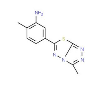 2-Methyl-5-(3-methyl-[1,2,4]triazolo-[3,4-b][1,3,4]thiadiazol-6-yl)-phenylamine - chemical structure image