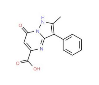 2-Methyl-7-oxo-3-phenyl-4,7-dihydro-pyrazolo-[1,5-a]pyrimidine-5-carboxylic acid (CAS 947014-73-5) - chemical structure image