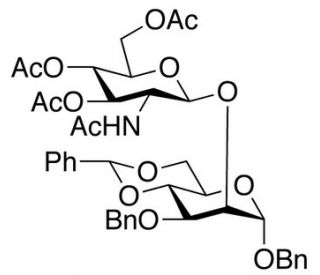 2-O-(2-Acetamido-2-deoxy-3,4,6-tri-O-acetyl-&beta;-D-glucopyranosyl)-3-O-benzyl-4,6-O-benzylidene-D-mannose - chemical structure i