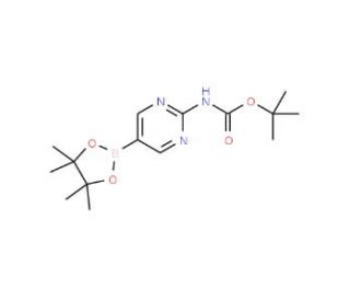 2-(tert-Butoxycarbonylamino)pyrimidine-5-boronic acid, pinacol ester (CAS 1032758-88-5) - chemical structure image