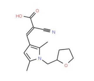 (2E)-2-cyano-3-[2,5-dimethyl-1-(tetrahydrofuran-2-ylmethyl)-1H-pyrrol-3-yl]acrylic acid - chemical structure image