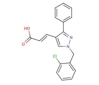 (2E)-3-[1-(2-chlorobenzyl)-3-phenyl-1H-pyrazol-4-yl]acrylic acid - chemical structure image