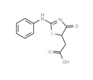 [(2E)-4-oxo-2-(phenylimino)-1,3-thiazolidin-5-yl]acetic acid (CAS 67309-49-3) - chemical structure image