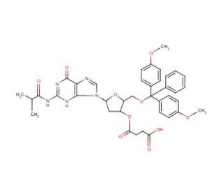 2′-Deoxy-5′-O-DMT-N2-isobutyrylguanosine 3′-O-succinate (CAS 74405-46-2) - chemical structure image