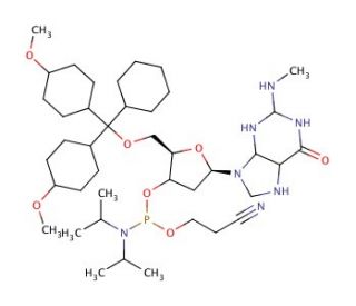 2&prime;-Deoxy-5&prime;-O-DMT-N2-methylguanosine 3&prime;-CE phosphoramidite (CAS 808132-80-1) - chemical structure image