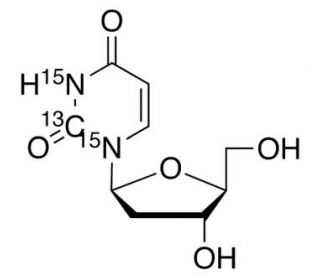 2&prime;-Deoxy-L-uridine-13C,15N2 (CAS 31501-19-6 (unlabeled)) - chemical structure image