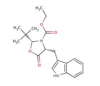 (2S,4S)-2-tBu-3-(ethoxycarbonyl)-4-(indol-3-yl-methyl]-1,3-oxazolidin-5-one - chemical structure image