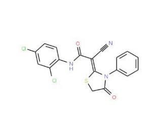 (2Z)-2-cyano-N-(2,4-dichlorophenyl)-2-(4-oxo-3-phenyl-1,3-thiazolidin-2-ylidene)acetamide - chemical structure image