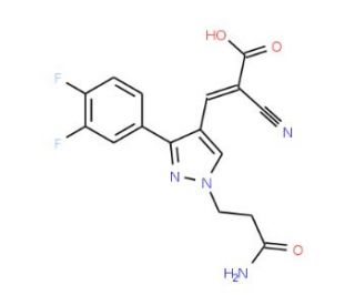 (2Z)-3-[1-(3-amino-3-oxopropyl)-3-(3,4-difluorophenyl)-1H-pyrazol-4-yl]-2-cyanoacrylic acid - chemical structure image