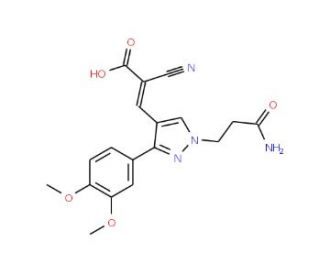 (2Z)-3-[1-(3-amino-3-oxopropyl)-3-(3,4-dimethoxyphenyl)-1H-pyrazol-4-yl]-2-cyanoacrylic acid - chemical structure image