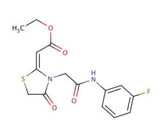 {3-[(3-Fluoro-phenylcarbamoyl)-methyl]-4-oxo-thiazolidin-2-ylidene}-acetic acid ethyl ester - chemical structure image