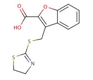 3-[(4,5-dihydro-1,3-thiazol-2-ylthio)methyl]-1-benzofuran-2-carboxylic acid - chemical structure image