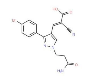 3-[1-(3-amino-3-oxopropyl)-3-(4-bromophenyl)-1H-pyrazol-4-yl]-2-cyanoacrylic acid - chemical structure image