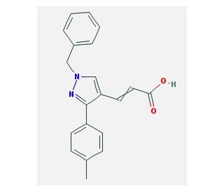3-[1-benzyl-3-(4-methylphenyl)-1H-pyrazol-4-yl]prop-2-enoic acid - chemical structure image