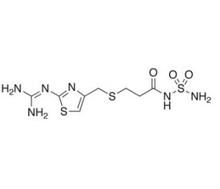 [3-[[[2-(Diaminomethyleneamino)-4-thiazolyl]methyl]thio]propionyl]sulfamide (CAS 76824-17-4) - chemical structure image