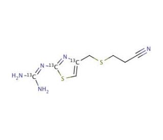 3-[[[2-[(Diaminomethylene]amino-4-thiazolyl]thio]propionitrile-13C3 (CAS 1185040-73-6) - chemical structure image