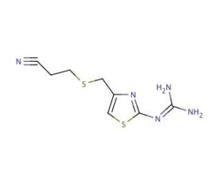 3-[[[2-[(Diaminomethylene]amino-4-thiazolyl]thio]propionitrile (CAS 76823-93-3) - chemical structure image