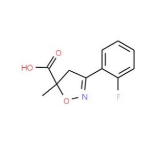 3-(2-Fluoro-phenyl)-5-methyl-4,5-dihydro-isoxazole-5-carboxylic acid (CAS 878427-02-2) - chemical structure image