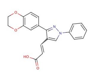 3-[3-(2,3-Dihydro-benzo[1,4]dioxin-6-yl)-1-phenyl-1H-pyrazol-4-yl]-acrylic acid - chemical structure image