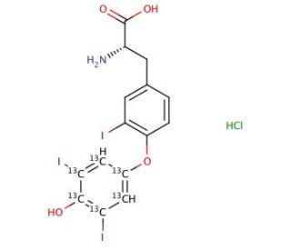 3,3&prime;,5&prime;-Triiodothyronine-(diiodophenyl-13C6) hydrochloride (CAS 1217676-14-6) - chemical structure image