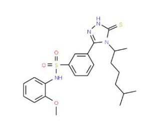 3-[4-(1,5-Dimethyl-hexyl)-5-mercapto-4H-[1,2,4]triazol-3-yl]-N-(2-methoxy-phenyl)-benzenesulfonamide - chemical structure ima