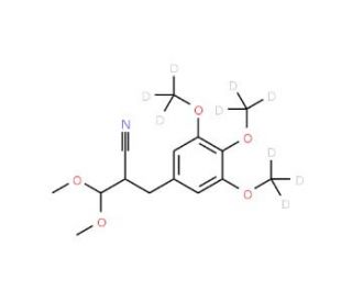 3,4,5-Trimethoxy-d9-2&prime;-cyano-di-hydrocinnamaldehyde Dimethylacetal (CAS 1185144-63-1) - chemical structure image