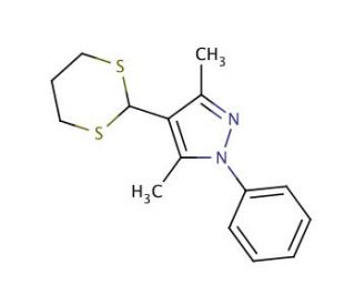 3,5-Dimethyl-4-(1,3-dithian-yl)-1-phenylpyrazole (CAS 201008-67-5) - chemical structure image