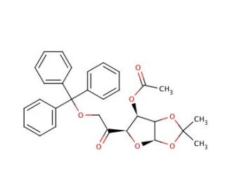 3-Acetyl-1,2-O-isopropylidene-6-O-trityl-&beta;-L-arabino-hexofuranos-5-ulose (CAS 109680-98-0) - chemical structure image