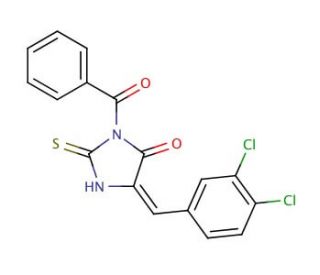 3-Benzoyl-5-(3,4-dichloro-benzylidene)-2-thioxo-imidazolidin-4-one (CAS 554408-53-6) - chemical structure image