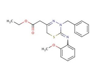 [3-Benzyl-2-(2-methoxy-phenylimino)-3,6-dihydro-2H-[1,3,4]thiadiazin-5-yl]-acetic acid ethyl ester - chemical structure image