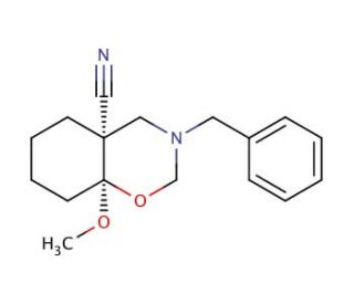 3-benzyl-8a-methoxy-octahydro-2H-1,3-benzoxazine-4a-carbonitrile - chemical structure image