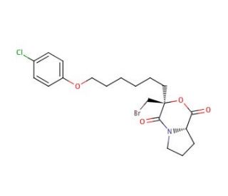 3-Bromomethyl-3-[6-(4-chlorophenoxyl)-hexyl]-tetrahydropyrrolo[2,1-c][1,4]oxazine-1,4-dione (CAS 467235-26-3) - chemical stru