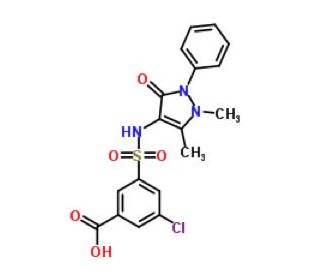 3-Chloro-5-(1,5-dimethyl-3-oxo-2-phenyl-2,3-dihydro-1H-pyrazol-4-ylsulfamoyl)-benzoic acid - chemical structure image