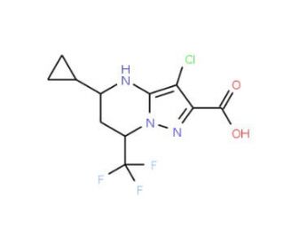 3-chloro-5-cyclopropyl-7-(trifluoromethyl)-4,5,6,7-tetrahydropyrazolo[1,5-a]pyrimidine-2-carboxylic acid - chemical structure