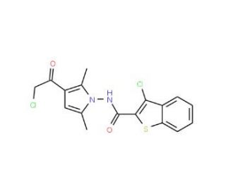 3-chloro-N-[3-(chloroacetyl)-2,5-dimethyl-1H-pyrrol-1-yl]-1-benzothiophene-2-carboxamide - chemical structure image