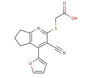 {[3-cyano-4-(2-furyl)-6,7-dihydro-5H-cyclopenta[b]pyridin-2-yl]thio}acetic acid - chemical structure image
