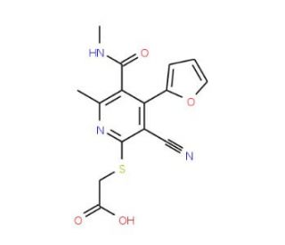 ({3-cyano-4-(2-furyl)-6-methyl-5-[(methylamino)carbonyl]pyridin-2-yl}thio)acetic acid (CAS 851208-06-5) - chemical structure