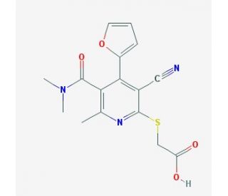 {[3-cyano-5-[(dimethylamino)carbonyl]-4-(2-furyl)-6-methylpyridin-2-yl]thio}acetic acid - chemical structure image